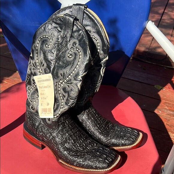Ferrini Western Boots Mens Cowboy Caiman Gator Print Black 40393-04 Size 8D NWT - Picture 2 of 16